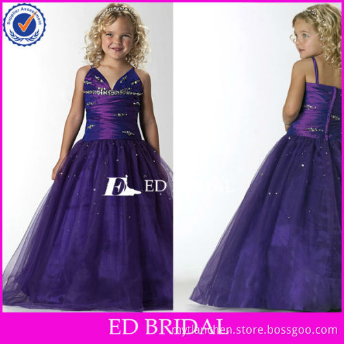 2013 New A-line V neck spaghetti straps sequined bodice organza flower girl dress
